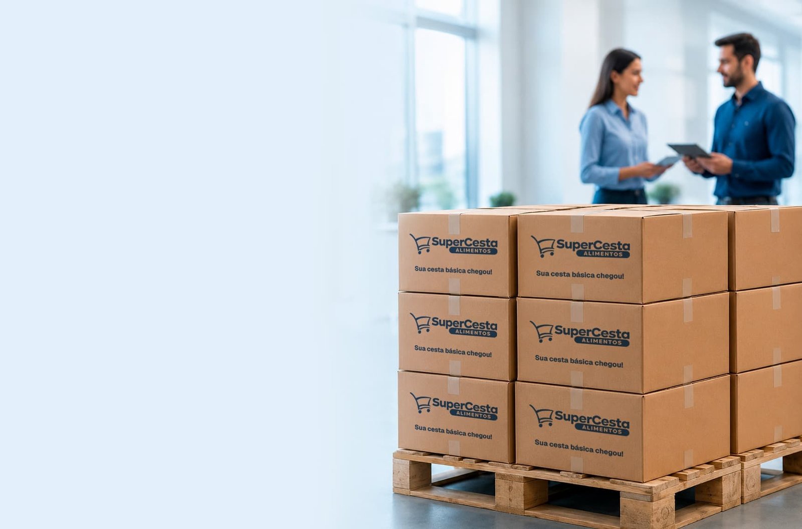 Equipe em atendimento e organização de cestas